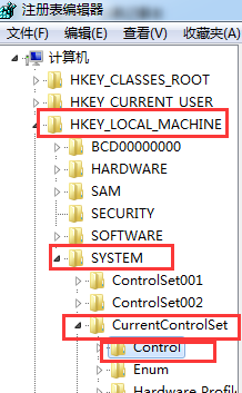 打开“HKEY_LOCAL_MACHINE\SYSTEM\CurrentControlSet\Control” 打开“HKEY_LOCAL_MACHINE\SYSTEM\CurrentControlSet\Control”