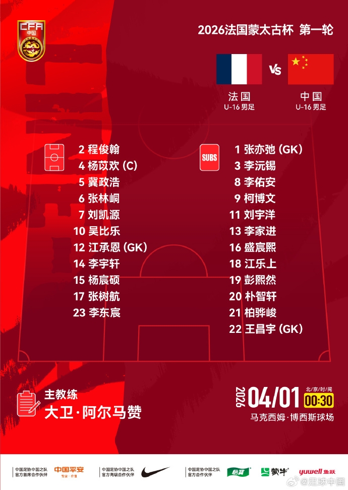 蒙太古杯首战中国U16首发公布 对阵东道主法国 蒙太古杯首战中国U16首发公布 对阵东道主法国